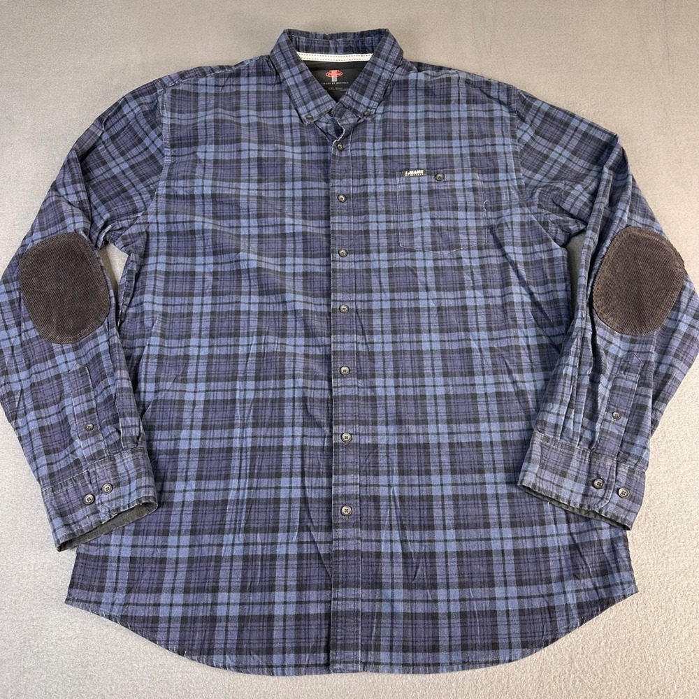 iJeans by Buffalo Mens XXL Blue Black Plaid Corduroy Shirt Elbow Patches CA17311